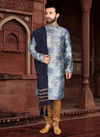 Denim Blue Colour Outluk Vol 35 Traditional Jaqcuard Silk With Self Work Party Wear Kurta Pajama Mens Collection 35004